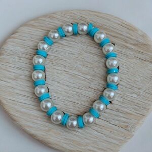 Handmade blue with pearls claybead bracelet